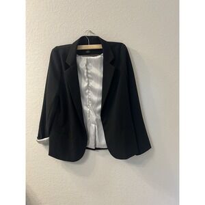 Aqua Women's Black Blazer Jacket Lined Striped Interior Classic Open Front Sz S